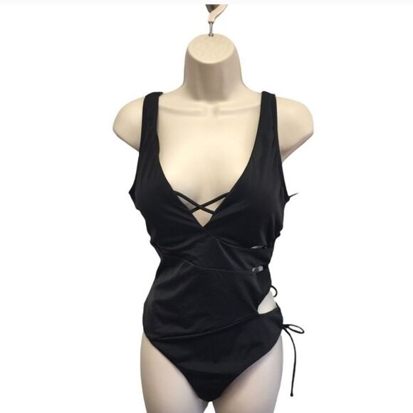 NWT Ashley Graham Swimsuit: Sexy Flattering Strappy Side Cutout w/ Drawstrings - Picture 1 of 6